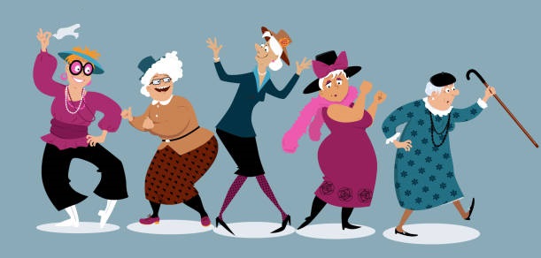 Group of active senior women dancing, EPS 8 vector illustration